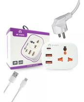 Adaptador Tomada Universal Padrão 150 Países + 2 Usb + 1 Tipo C Viagem Bivolt OI-TO141 Oi Vida