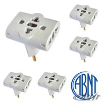 Adaptador triplo de tomada tipo t compatível com 10a e 20a, 110 v e 220v - kit com 5