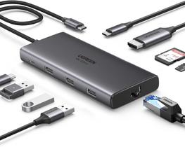 Adaptador UGREEN HUB USB-C 3.2 Gen 2 10 Gbps (9 em 1) Thunderbolt 3/4 Tipo-c PD 100W Leitor Cartão Adaptador UGREEN HUB USB-C 3.2 Gen 2 10 Gbps (9 em 1) Thunderbolt 3/4 Tipo-c PD 100W Leitor Cartão