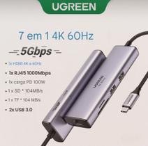 Adaptador UGREEN Hub USB C Thunderbolt HDMI 4K 60Hz PD 100W 2x portas USB 3.0 5Gbps leitor de cartão Adaptador UGREEN Hub USB C Thunderbolt HDMI 4K 60Hz PD 100W 2x portas USB 3.0 5Gbps leitor de cartão