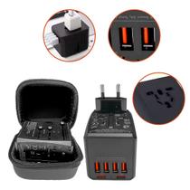 Adaptador Universal com 4 USB e 2 USBC , inclui plugues US, AU, UK e EU