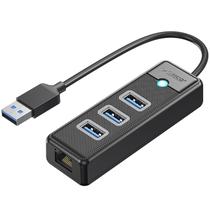 Adaptador USB 3.0 para Ethernet Hub 4 em 1 ORICO com cabo preto Adaptador USB 3.0 para Ethernet Hub 4 em 1 ORICO com cabo preto