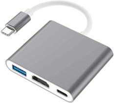 Adaptador USB 3 em 1 Multiporta com USB, HDMI e USB-C