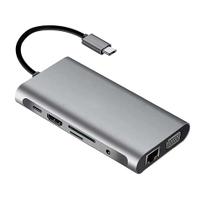 Adaptador USB C 3.0 10 em 1 com 4K HDMI, VGA, Tipo C PD, USB3.0, Ethernet RJ45, Leitor de cartão Adaptador USB C 3.0 10 em 1 com 4K HDMI, VGA, Tipo C PD, USB3.0, Ethernet RJ45, Leitor de cartão
