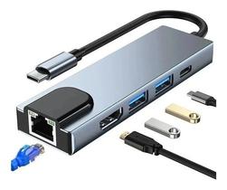 Adaptador Usb C Hub 5 Em 1 Tipo C Para Hdmi Usb3.0 Rj45 Lan