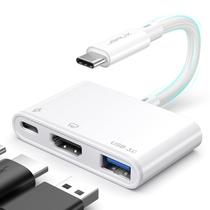 Adaptador USB C para HDMI JSAUX 4K @30Hz 3 em 1 com carregamento de 100 W