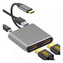 Adaptador Usb C Para Hdmi Thunderbolt Dois Monitores 4k Hd