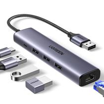 Adaptador USB para Ethernet UGREEN - Hub 5 em 1 com 3 Portas USB 3.0