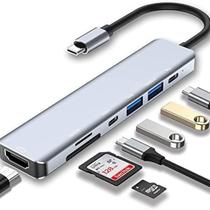 Adaptador USB Tipo C Hub 7 Em 1 4K, Leitor de Cartão SD, Micro SD, Cartão TF, USB 2,0, USB C, HDMI, Notebook, Celular