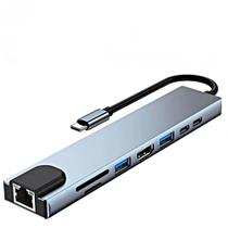 Adaptador USB Tipo C para HDMI 8 em 1 LAN 100mbps - SOLUCAO