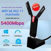 Adaptador WiFi 6E AX5400 USB 3.0 com Antena de Alto Ganho - para PC e Laptop (Win10/11)