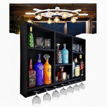 Adega Bar Barzinho Sala Parede Porta Taças MDF Preto