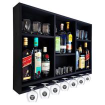 Adega Bar Barzinho Sala Parede Porta Taças MDF Preto