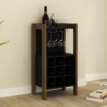 Adega Bar para 9 Garrafas com Porta Taças MDP Nogal/Preto Tecnomobili