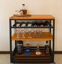 Adega carrinho estilo industrial em aço e mdf ad03
