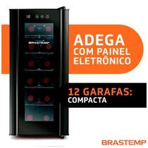 Adega Com Painel Touch Até 12 Garrafas + Frigobar 76L Preto Retrô - Brastemp 220V - Sua Casa Muito Mais Elegante e Confortável