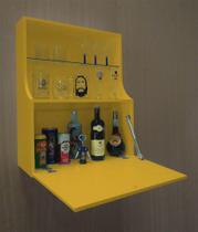 Adega Mini Bar Armário Suspenso para Bebidas Copos e Taças Porta Basculante - Amarelo Laca