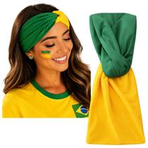 Adereço Copa Do Mundo: Turbante Faixa De Cabelo Brasil Verde E Amarelo Ajustável (1 Und)