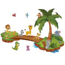 Adesivo Animais do Zoo Ilhas e Ponte 1x1,4m