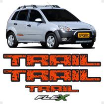 Adesivo Compatível Fiesta Trail 2005/ Laranja + Emblema Flex