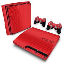 Adesivo Compatível PS3 Slim Skin - Fibra De Carbono Vermelho - Pop Arte Skins