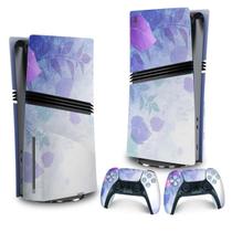 Adesivo Compatível PS5 Pro Skin Vertical Folhas Lilás