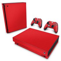 Adesivo Compatível Xbox One X Skin - Fibra De Carbono Vermelho