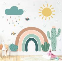 Adesivo de Arco Íris boho cactos nuvens sol pássaros estrela Adesivo de Arco Íris boho cactos nuvens sol pássaros estrela
