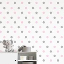 Adesivo de Bolinhas Rosa claro e Cinza claro 4cm 144 unidades