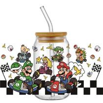 Adesivo De Caneca Impermeável UV DTF Super Mario Racing Para Vidro Libbey De 16oz DIY Decalque 3D