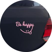 Adesivo de Carro Be Happy Smile - Seja Feliz - Cor Rosa Claro