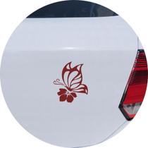 Adesivo de Carro Borboleta Polinizando Flor - Cor Laranja