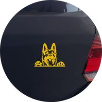 Adesivo de Carro Cachorro Pastor Alemão Espiando - Cor Amarelo - Melhor Adesivo