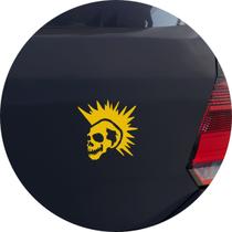 Adesivo de Carro Caveira Punk de Cabelo Moicano - Cor Amarelo - Melhor Adesivo