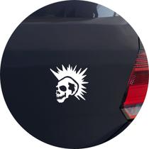 Adesivo de Carro Caveira Punk de Cabelo Moicano - Cor Branco - Melhor Adesivo