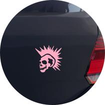 Adesivo de Carro Caveira Punk de Cabelo Moicano - Cor Rosa Claro - Melhor Adesivo