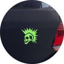 Adesivo de Carro Caveira Punk de Cabelo Moicano - Cor Verde Claro - Melhor Adesivo