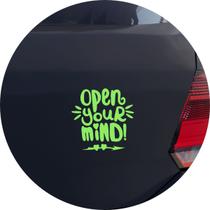 Adesivo de Carro Frase Abra sua Mente! Open Your Mind! - Cor Verde