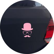 Adesivo de Carro Gentleman Chapéu e Bigode - Cor Rosa Claro