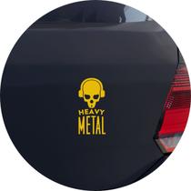 Adesivo de Carro Heavy Metal Caveira de Fones - Cor Amarelo - Melhor Adesivo
