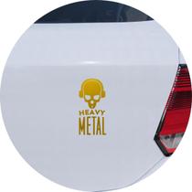 Adesivo de Carro Heavy Metal Caveira de Fones - Cor Dourado