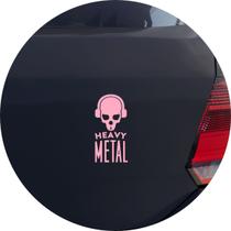 Adesivo de Carro Heavy Metal Caveira de Fones - Cor Rosa Claro