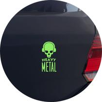 Adesivo de Carro Heavy Metal Caveira de Fones - Cor Verde Claro - Melhor Adesivo