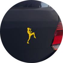 Adesivo de Carro Mulher Kickboxing Chutando - Cor Amarelo