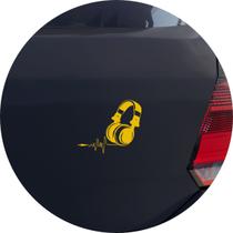 Adesivo de Carro Música na Veia - Fones de Ouvido Over-Ear - Cor Amarelo