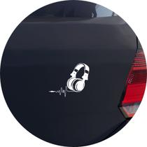 Adesivo de Carro Música na Veia - Fones de Ouvido Over-Ear - Cor Branco