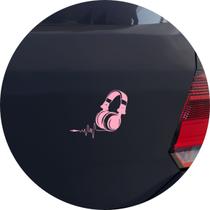 Adesivo de Carro Música na Veia - Fones de Ouvido Over-Ear - Cor Rosa Claro