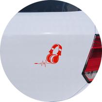 Adesivo de Carro Música na Veia - Fones de Ouvido Over-Ear - Cor Vermelho