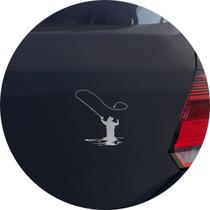Adesivo de Carro Pescador Jogando Isca de Pesca - Cor Prata