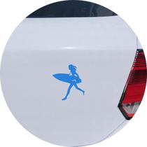 Adesivo de Carro Surfista Mulher com Prancha - Cor Azul Claro